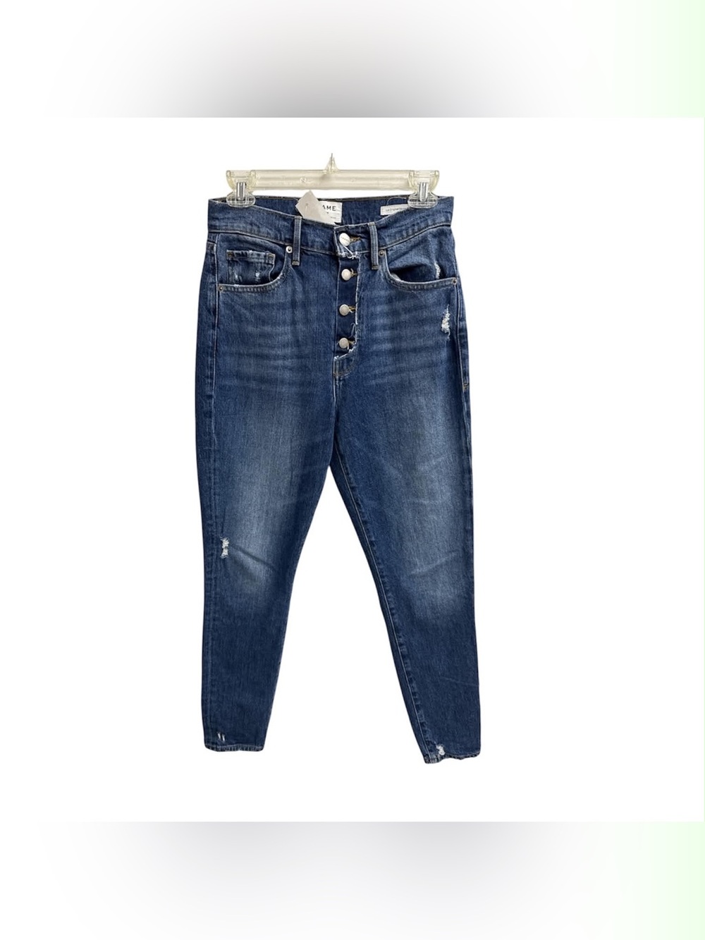 Frame Denim High-Rise Button-Fly Jeans in Dark Indigo Size S